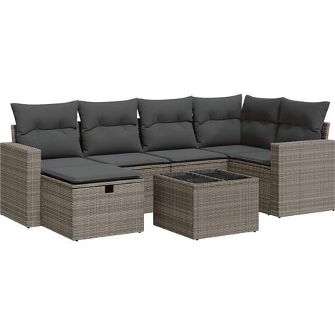 Maison Exclusive - 7-tlg. Garten-Sofagarnitur mit Kissen Grau Pol (1/5)