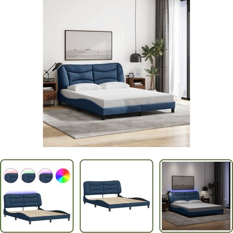 LED-Leuchten - Bettgestell mit LED ohne Matratze "Hvar" Blau 160x200 cm Stoff (1/5)