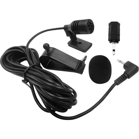 Microphone pour Autoradio avec Câble 3m, Adaptateur 2,5mm/3,5mm, Clip de Fixation, Protection Anti-Bruit, 5 Pièces