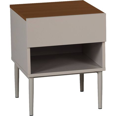 Bedside table metal with wood decor 1 door 1 niche grey and walnut - Ashton