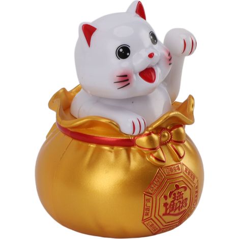 Chat porte-bonheur solaire, symbole de richesse et de bienvenue, décoration pour voiture, bureau ou caisse enregistreuse, grand œil doré (1/5)