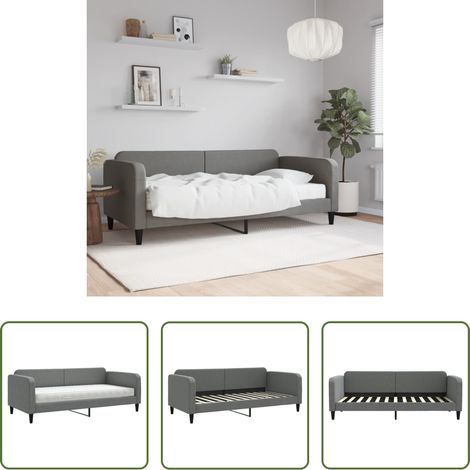 vidaXL Canapé transformable - Lit de jour avec matelas gris foncé 90x200 cm tissu (1/5)