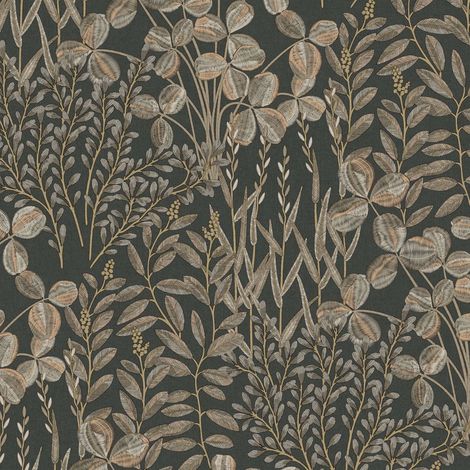 Vliestapete - Inia - Schwarz Gold Braun Bäume Blätter Grandeco - A78903 (1/4)