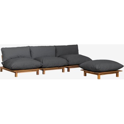 SKLUM 3-teiliges modulares Garten-Liegesofa mit Pouf aus Akazienholz Brina Grau Anthrazit (1/5)