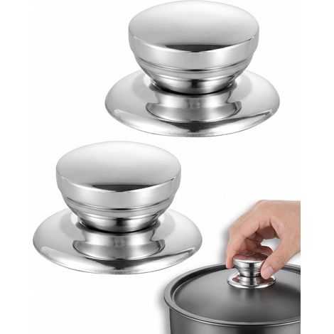 2 Piece Universal Saucepan Lid Knobs Handles Anti-Burn, Heavy Duty Replacement Stainless Steel (1/5)