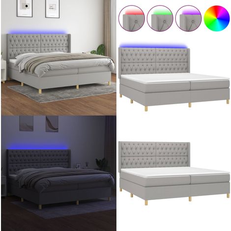 Sommier à lattes de lit matelas LED Gris clair 200x200 cm Tissu - Sommier Tapissier - Lit Plateforme - Lit Avec Led - Matelas À Ressorts Ensachés - Têted Lit Ajustable - Home & Living (1/5)