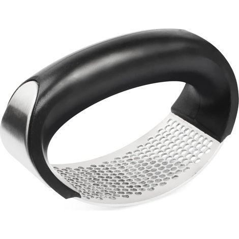 Presse-ail à roulettes en acier inoxydable - broyeur d'ail de haute qualité - presse-ail au design incurvé, prise en main confortable (1/5)
