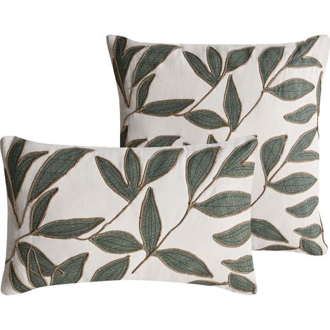 Dekokissen 2er Set LANSIUM Baumwolle 30 x 50 cm 45 x 45 cm Weiß Pflanzenmuster