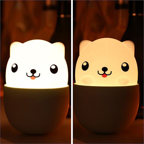 Mignonne Mini Tasse à Thé Chien LED Chevet USB Rechargeable Chiot Silicone Lampe pour Bébé Enfants Chambre Pépinière, Luminosité Réglable, 2 Couleurs, Cadeau
