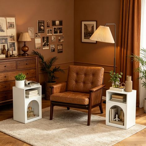 Set di 2 comodini con 2 vani aperti, 40 x 30 x 60 cm, MDF bianco, OKWISH (1/5)