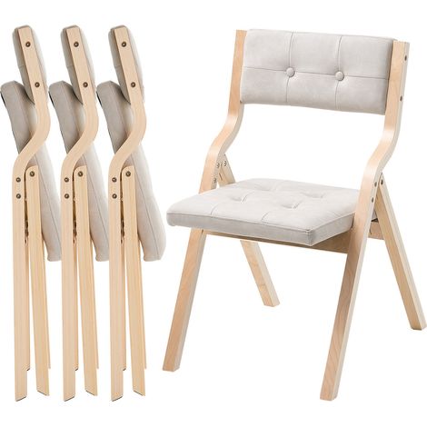 Mophorn Sillas plegables de madera con cojín acolchado 575 x 480 x 800 mm, estructura de madera duradera, sillas portátiles ideales para cocina, fiestas y comedor, cojín blanco, juego de 4 unidades (1/5)
