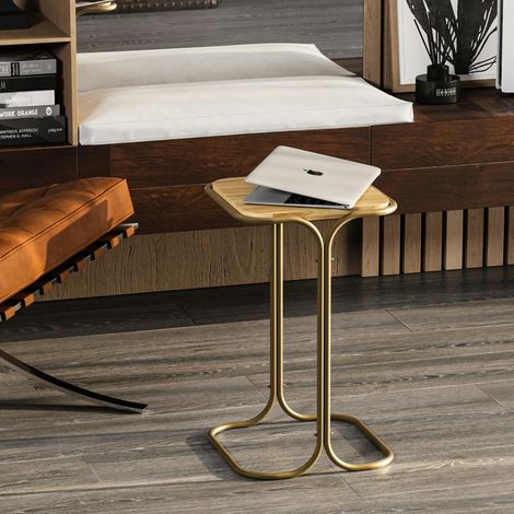 Petite table d'appoint dorée carrée - plateau bois clair JENA (1/5)