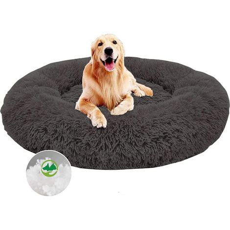 Flauschiges Hundebett rund, Katzenbett Donut waschbar, Haustierkissen mit erhöhtem Rand, Ø 60cm Schwarz