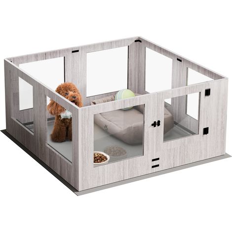Bingo Paw – Parc pour chien intérieur en verre trempé 120x120x60cm – Caisse de mise bas sécurisée – Enclos moderne avec porte – Tapis inclus (1/5)