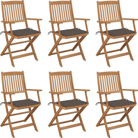 Lot de 6 Chaises pliables de jardin,Siège de Terrasse Chaise d'extérieur avec coussins Bois d'acacia CFW854288 (1/5)