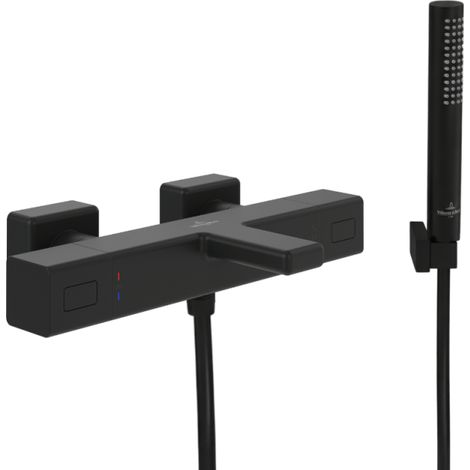 Pack mezclador termostático de bañera VILLEROY ET BOCH Universal Grifería cuadrado negro mate con set (1/2)