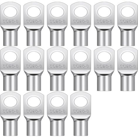 Cosses Electriques a Sertir SC25-8 en Cuivre Etame, Cosse Batterie Non Isolee, Cosse Electrique Tubulaire M8 pour Connexion de Cable, Cosse a Sertir pour Voiture et Maison (1/5)