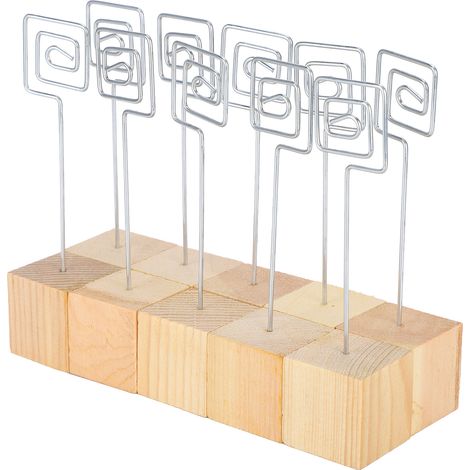Lot de 10 supports photo avec base en bois massif, pince métallique pour cartes de notes et messages. (1/5)