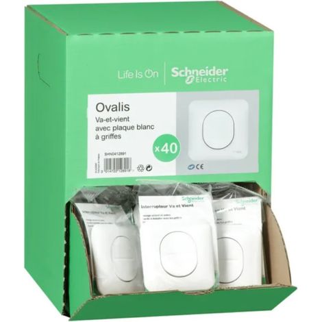 Schneider Electric – Pack de 40 interrupteurs va-et-vient 10A encastrés blancs – Plaque de finition avec bornes auto-fixation – Pour installation électrique professionnelle