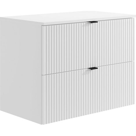 Mobile sotto lavabo sospeso scanalato con piano di appoggio L80 cm Bianco - ZEVINI