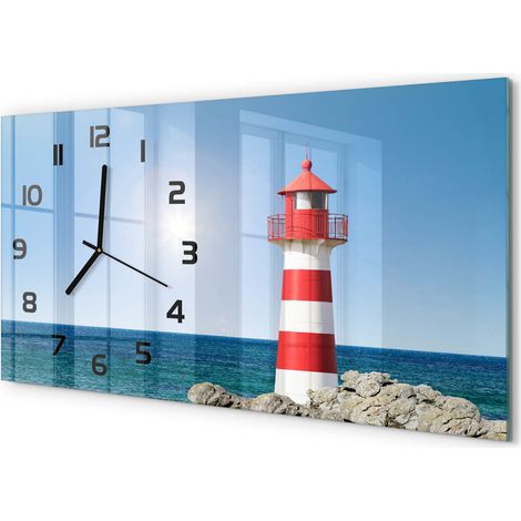 Horloge Murale Panoramique 60x30 cm en Verre Trempé Silencieuse Design Moderne Phare (1/5)