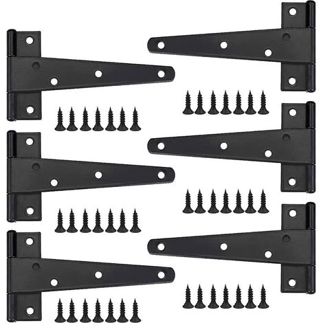 6pcs Heavy Duty Door Hinges, 6 Inch Door Hinges, Black T Hinges, Stainless Steel Flat Hinges Iron Door Hinges Heavy Duty Hinges for Doors, Windows, Garden Sheds (1/3)