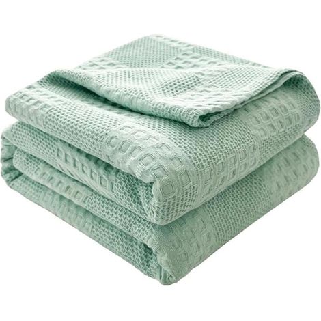 Tagesdecke aus Waffelbaumwolle - Flauschiges Plaid - Weiche Sommerdecke - Waffeloptik - Atmungsaktive Baumwolle - Als Bett und Sofa nutzbar - Aqua 200 x 230 cm (1/4)