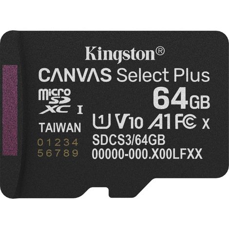 Kingston Technology 64GB micSDXC Canvas Select Plus Gen3 100R A1 (Adattatore SD non incluso) (1/4)