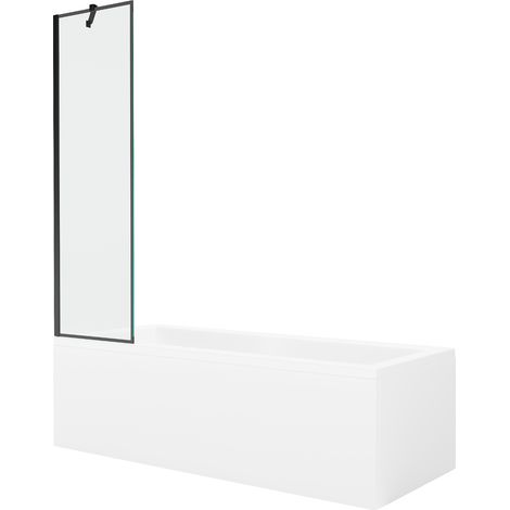 Mexen Cubik Rechteckige Badewanne 150 x 70 cm mit Verkleidung und 1-flügeliger 50 cm Duschwand, schwarzes Muster (1/5)