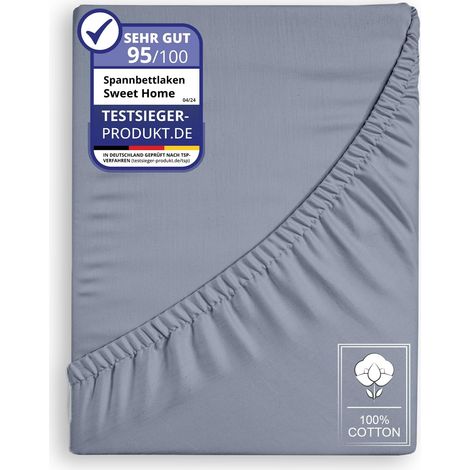 Jersey Spannbettlaken Spannbetttuch 100% Baumwolle Bettlaken Betttuch 135GSM Grau 180x200cm (1/5)