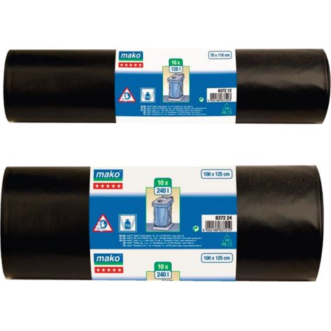 Sacchi per rifiuti in LDPE da 120 litri, 700x1000 mm, confezione da 10 pezzi.