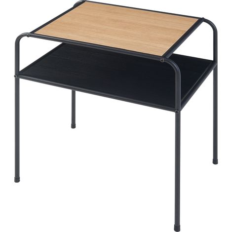 Mesa auxiliar con tablero rectangular y estante metálico MDF 55 x 51 x 36 cm efecto roble negro 030010918 (1/5)