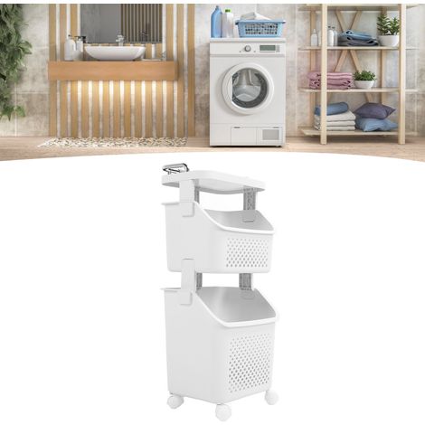 Corbeille à Linge Roulante 2 Élégants Couches PP ABS avec Roues et Freins - Organiseur Mobile pour Maison, Salle de Bain, Cuisine (Dimensions 34x29 cm) (1/5)