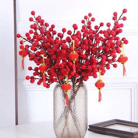 Baies Rouges Artificielles - Guirlande Décorative Noël - 40 cm - Pour Arbres Couronnes Vases - 2 Pièces (1/4)