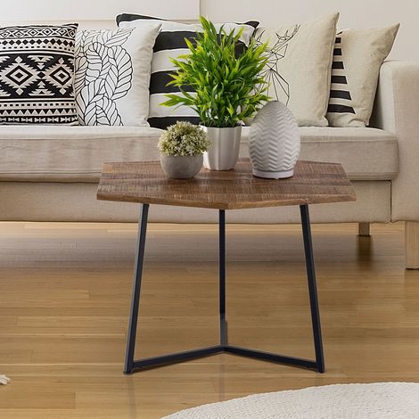 Table d'appoint basse industrielle en bois de manguier recyclé et métal noir 56 x 48 cm - PANGIVO (1/5)
