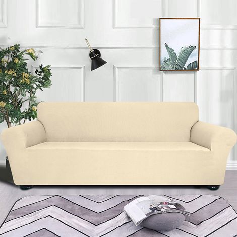 Decdeal Stretch-Sofabezug, rutschfest, weich und waschbar, für Wohnzimmer, Kinder und Haustiere, 4-Sitzer, beige