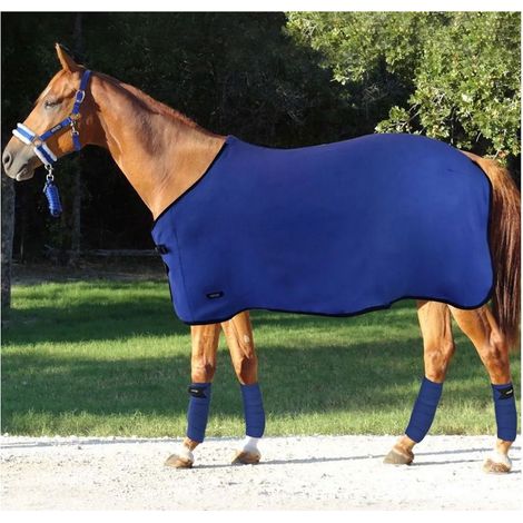 135 cm, blu: Set composto da cavezza con longhina, coperta in pile e fasce da lavoro in pile modello Megan