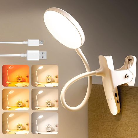 Lámpara de mesilla de noche, lámpara de cama con clip de 36 LED, intensidad ajustable con solo pulsar un botón, 6 colores, 5 niveles de brillo, recargable por USB. (1/5)