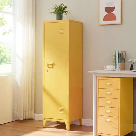 Casillero metálico Kurikka con 3 compartimientos acero 137x38x38 cm - Amarillo [en.casa]