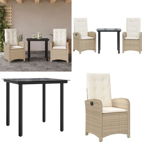 3-tlg. Garten-Essgruppe mit Kissen Beige Poly Rattan - Gartenmöbel - Gartenessgruppe (1/5)