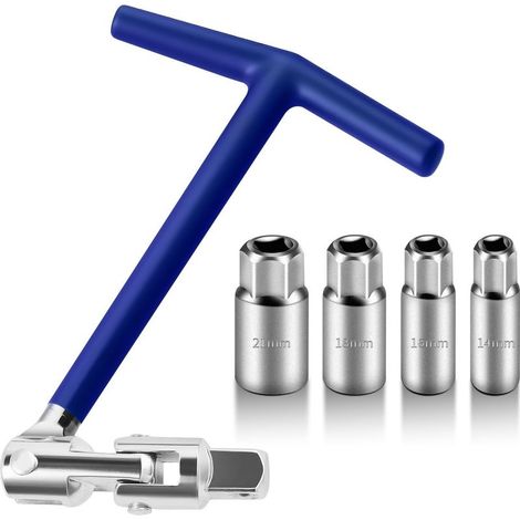 Clé à Bougie, Bougie d'Allumage 4 Douilles 14/16/18/21 mm, Poignée en T, pour Voiture et Moto(Bleu) (Bleu) (1/5)
