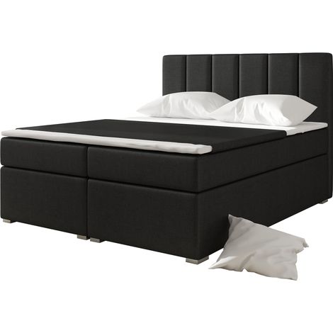 Lit continental simili cuir noir avec matelas et surmatelas Louna-180x200 (1/5)