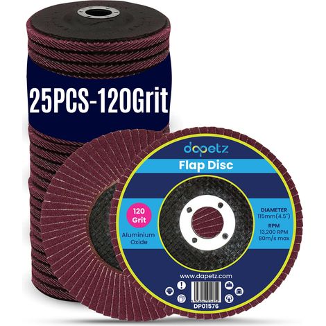 Dapetz ® Flap Discs 120 Grit 115mm 4.5" Aluminum Oxide Grinding Discs Sanding Discs for Angle Grinder to Sanding Grinding Metal Wood and Stainless Steel Pack of 25 (1/5)