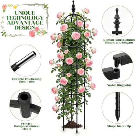 Treillis en métal en forme de U pour plantes grimpantes et tomates - 180 cm - Pour jardin et balcon - Cadre de plante robuste avec fil de serrage de 30 m et cutter (1/3)