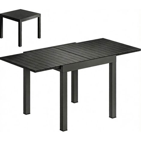 CHICFURN Mesa de comedor extensible de jardín 160x80x75 cm aluminio negro efecto madera (1/5)