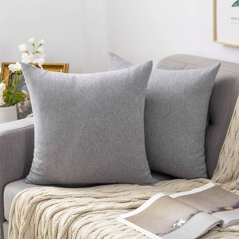 Ensemble de 2 housses de coussin décoratives carrées en lin fin, 45 x 45 cm, pour lit, canapé ou fauteuil.