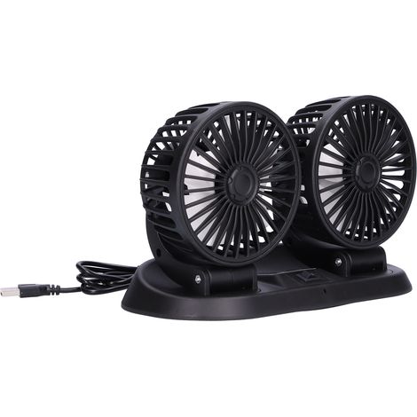 Ventilateur de voiture électrique rotatif à 360°, double tête, 5 pales, alimentation USB, avec autocollant numéro de stationnement pour véhicules. (1/5)