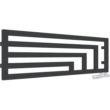Horizontaler Heizungsbetrieb Handtuchheizkörper - Mattschwarz - Höhe 360mm Breite 1140mm - 411 Watt - ANG360/1140HYPN