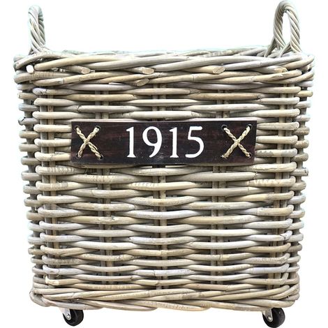 Korb Rattan Grau auf Rollen mit Holzboden 50x50 H45cm (1/4)