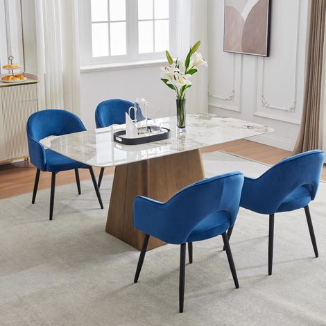 Wahson Set di 4 da Pranzo in Velluto Girevole, Schienale Sedia moderna Design con Gambe in metallo per Sala da Pranzo/Soggiorno, Blu
